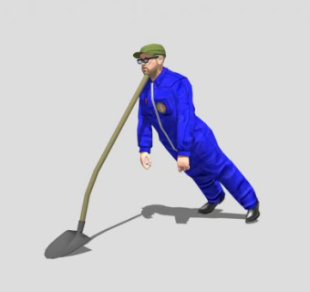 抵着铁铲的男人SU模型下载_sketchup草图大师SKP模型