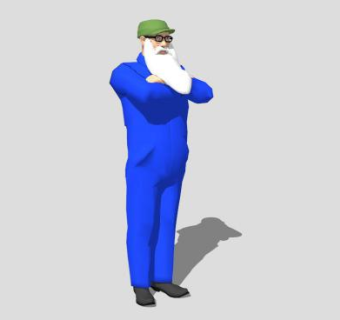 蓝衣胡子工人SU模型下载_sketchup草图大师SKP模型