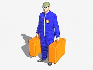 一个提箱的男旅客SU模型下载_sketchup草图大师SKP模型