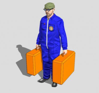 一个提箱的男旅客SU模型下载_sketchup草图大师SKP模型