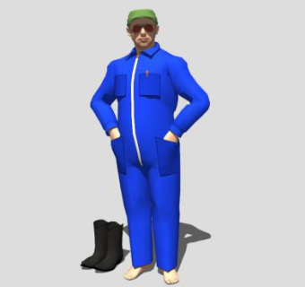 蓝色工作服工人SU模型下载_sketchup草图大师SKP模型