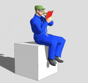 看书的工人SU模型下载_sketchup草图大师SKP模型