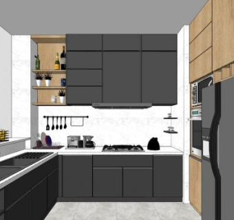 欧式风格厨房橱柜设施SU模型下载_sketchup草图大师SKP模型