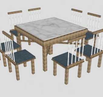 简易八人餐桌椅饭厅家具SU模型下载_sketchup草图大师SKP模型