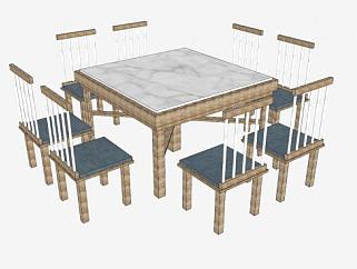 简易八人餐桌椅饭厅家具SU模型下载_sketchup草图大师SKP模型