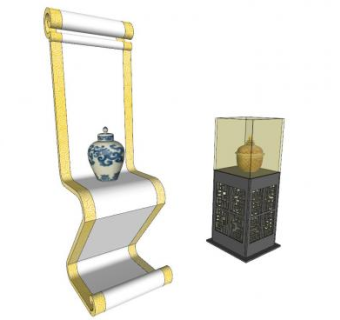 中式展柜展架工艺品SU模型下载_sketchup草图大师SKP模型