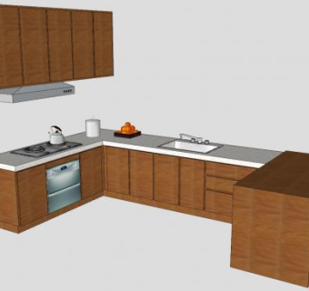 木质厨房橱柜吸油烟机SU模型下载_sketchup草图大师SKP模型
