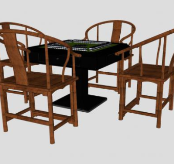 中式扶手椅和自动麻将桌SU模型下载_sketchup草图大师SKP模型