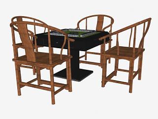 中式扶手椅和自动麻将桌SU模型下载_sketchup草图大师SKP模型