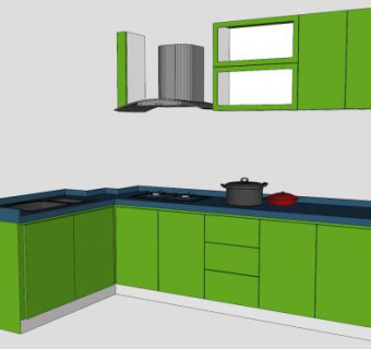 绿色厨房橱柜和吸油烟机SU模型下载_sketchup草图大师SKP模型