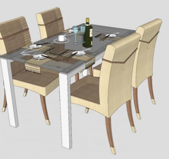 现代简易四人餐桌椅家具SU模型下载_sketchup草图大师SKP模型