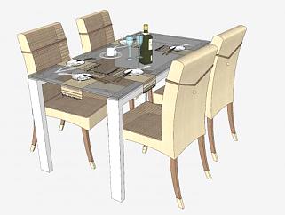 现代简易四人餐桌椅家具SU模型下载_sketchup草图大师SKP模型