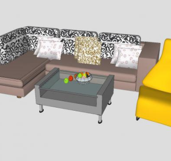 L型短沙发家具茶几SU模型下载_sketchup草图大师SKP模型