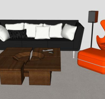 工业风格沙发茶几立式音响SU模型下载_sketchup草图大师SKP模型