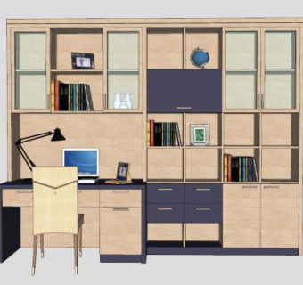 木制书柜电脑桌笔记本装饰摆件SU模型下载_sketchup草图大师SKP模型