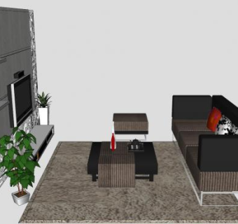 现代简约客厅家具设计SU模型下载_sketchup草图大师SKP模型