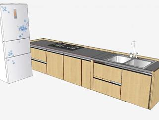 纽西兰风格厨房橱柜和电冰箱SU模型下载_sketchup草图大师SKP模型