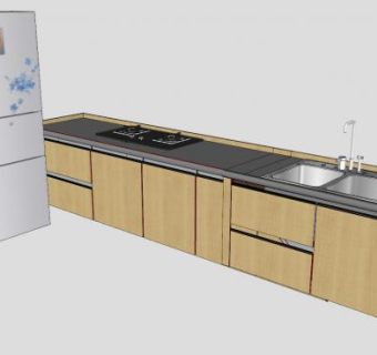 纽西兰风格厨房橱柜和电冰箱SU模型下载_sketchup草图大师SKP模型