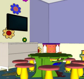 托儿所幼儿园室内教室SU模型下载_sketchup草图大师SKP模型