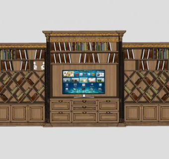 欧式大型书架电视柜SU模型下载_sketchup草图大师SKP模型