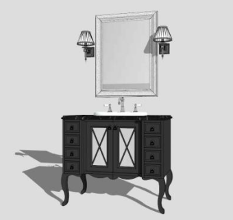 欧式古典浴室柜洗脸台SU模型下载_sketchup草图大师SKP模型