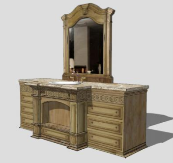 木质古典浴室柜洗脸台SU模型下载_sketchup草图大师SKP模型