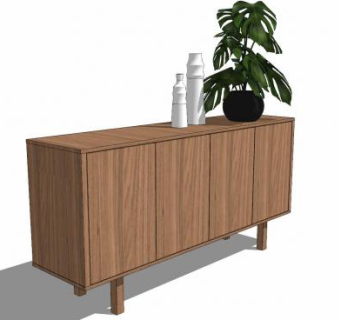 简易木质边桌柜SU模型下载_sketchup草图大师SKP模型