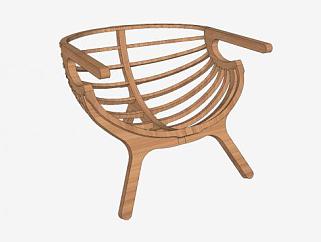 创意造型木椅子扶手椅SU模型下载_sketchup草图大师SKP模型