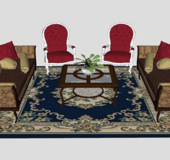 美式沙发茶几家具SU模型下载_sketchup草图大师SKP模型