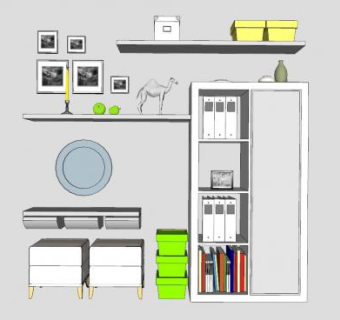 书架嵌墙式梳妆台SU模型下载_sketchup草图大师SKP模型