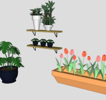 室内花盆盆景花箱植物SU模型下载_sketchup草图大师SKP模型