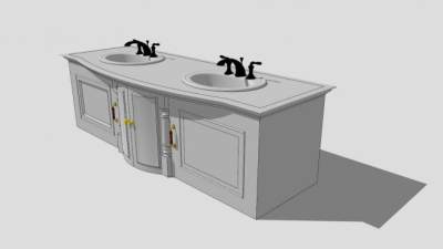 现代欧式一体式盆洗漱台SU模型下载_sketchup草图大师SKP模型