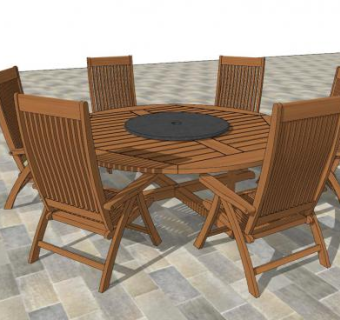 木制圆形餐桌转桌SU模型下载_sketchup草图大师SKP模型