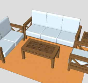 中式木沙发茶几家具SU模型下载_sketchup草图大师SKP模型