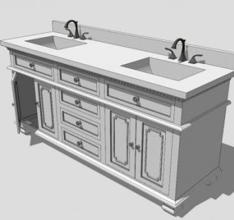 现代欧式风格浴室柜洗脸台SU模型下载_sketchup草图大师SKP模型