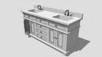 现代欧式风格浴室柜洗脸台SU模型下载_sketchup草图大师SKP模型