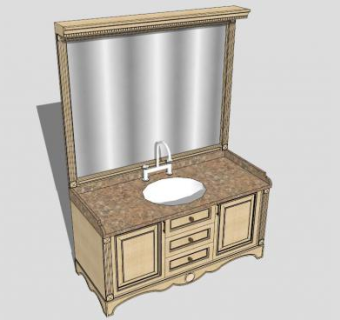 木质浴室柜镜子洗脸台SU模型下载_sketchup草图大师SKP模型