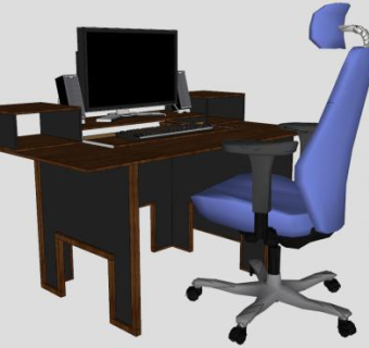 木制台式电脑桌椅SU模型下载_sketchup草图大师SKP模型