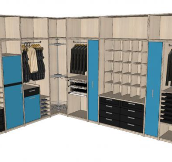 带衣服的衣帽柜衣柜组合柜SU模型下载_sketchup草图大师SKP模型