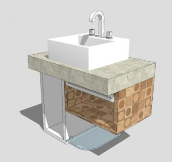 现代简洁浴室柜洗脸台SU模型下载_sketchup草图大师SKP模型