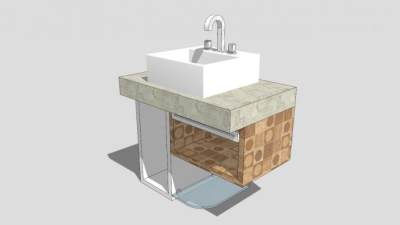 现代简洁浴室柜洗脸台SU模型下载_sketchup草图大师SKP模型