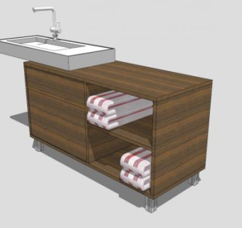 现代木质台上盆洗脸台SU模型下载_sketchup草图大师SKP模型