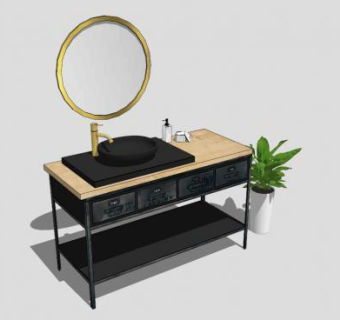 现代田园台上盆洗脸台SU模型下载_sketchup草图大师SKP模型