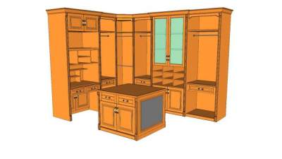 衣帽间木制衣柜家具SU模型下载_sketchup草图大师SKP模型