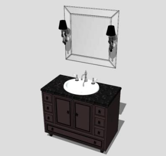 现代欧式一体式盆洗脸台SU模型下载_sketchup草图大师SKP模型