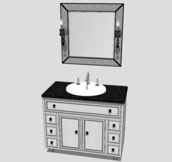 现代浴室柜方镜子洗脸台SU模型下载_sketchup草图大师SKP模型