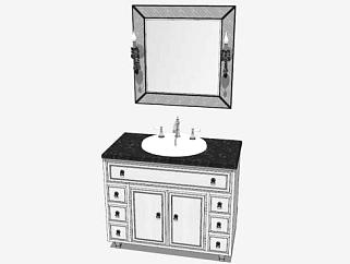 现代浴室柜方镜子洗脸台SU模型下载_sketchup草图大师SKP模型