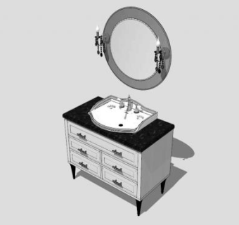 现代创意浴室柜一体式洗脸台SU模型下载_sketchup草图大师SKP模型