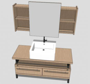 简约浴室柜洗脸台SU模型下载_sketchup草图大师SKP模型