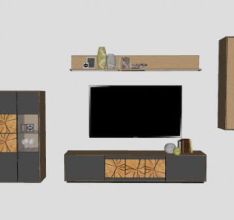 现代电视柜花瓶SU模型下载_sketchup草图大师SKP模型